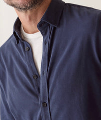 Marine Layer Luxe Jersey Button Up Shirt Navy