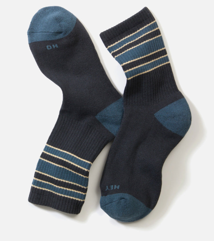 Marine Layer Gym Sock Asphalt/Balsam Green Stripe