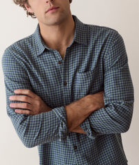 Marine Layer Stretch Selvage Long Sleeve Shirt-Green Navy Gingham