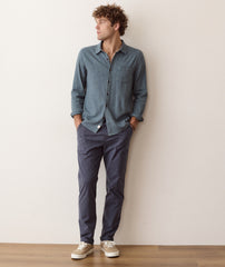 Marine Layer Stretch Selvage Long Sleeve Shirt-Green Navy Gingham