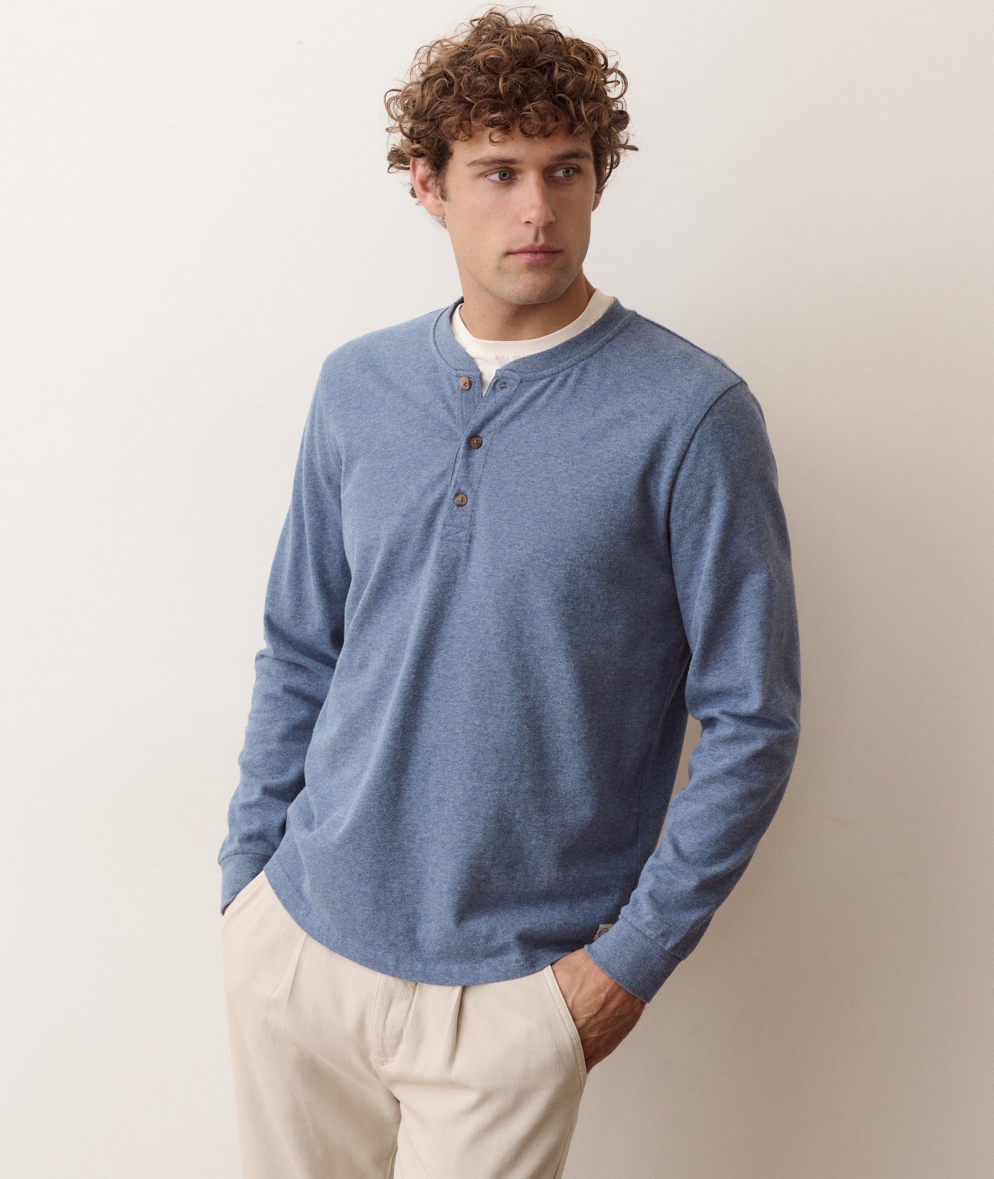 Marine Layer Luxe Jersey Henley -Blue Heather