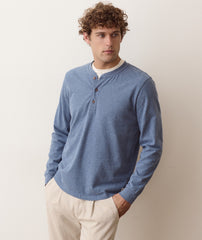 Marine Layer Luxe Jersey Henley -Blue Heather