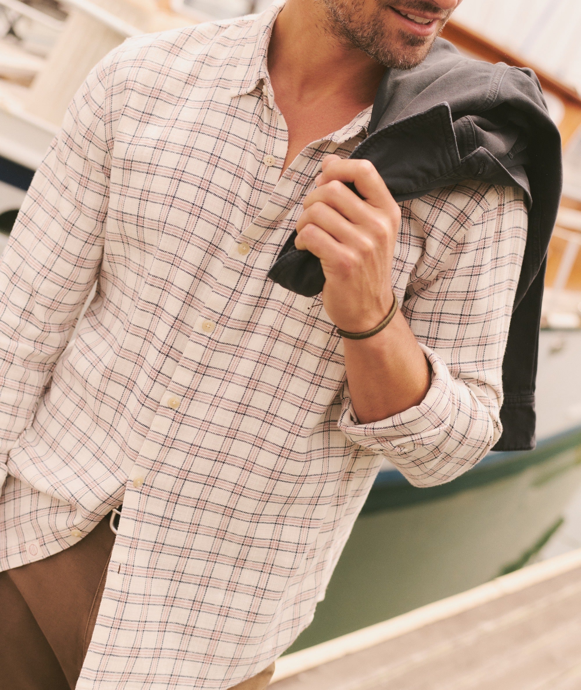 Marine Layer Stretch Selvage Long Sleeve Shirt-white Navy check