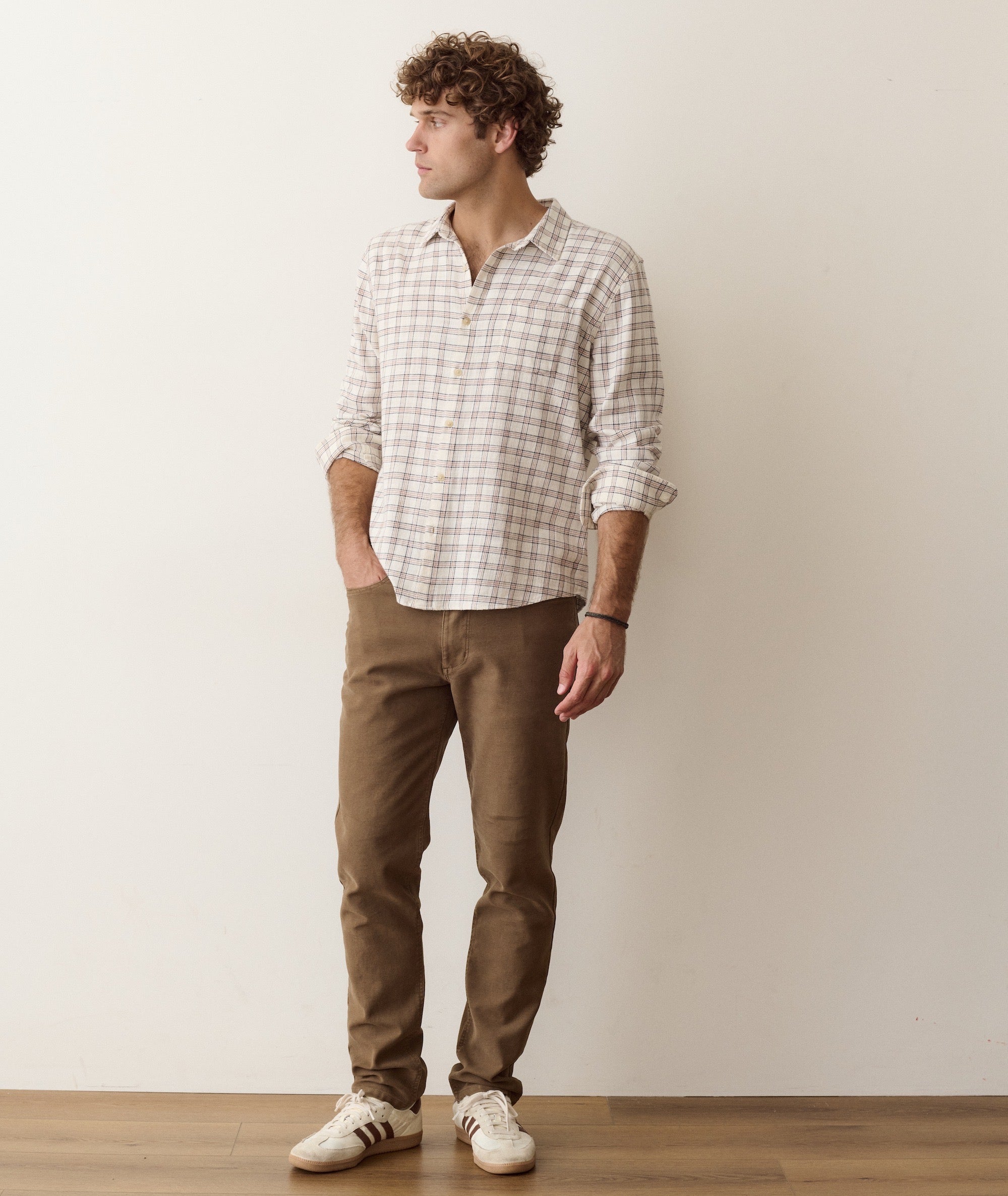 Marine Layer Stretch Selvage Long Sleeve Shirt-white Navy check
