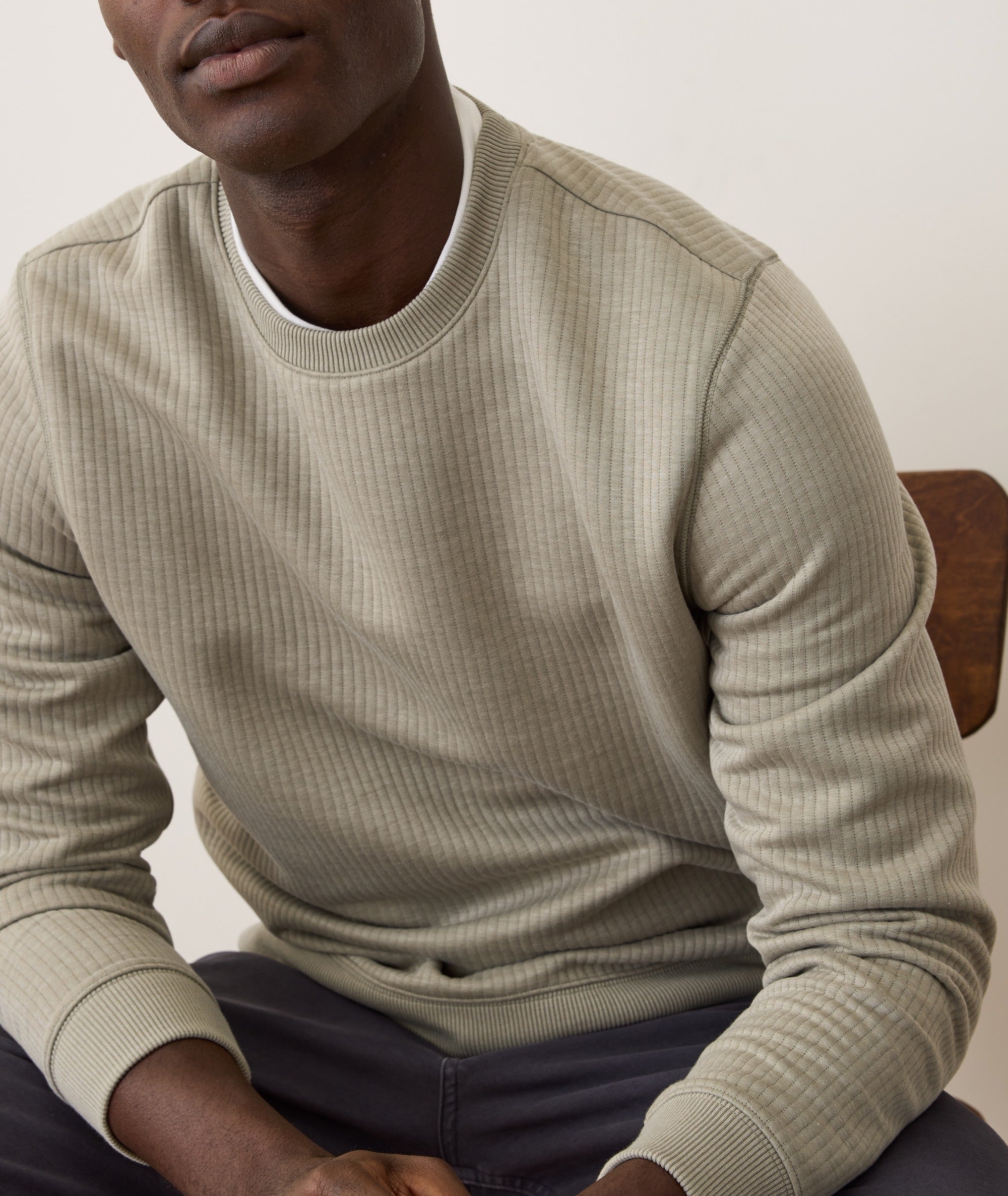 Marine Layer Corbet Quilted Crew-Taupe