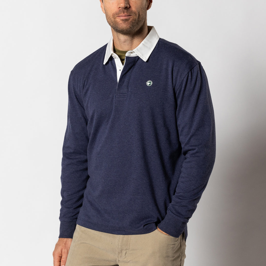 Duck Head Heathered Legacy Rugby Shirt- Navy